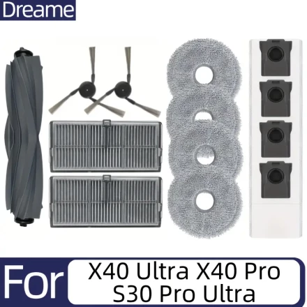 Dreame Robot Vacuum Replacement Parts Kit, Includes Main Roller, Side Brushes, HEPA Filter, Dust Bag for X40 Ultra, X40 Pro, S30 Pro Ultra - Uncharged, No Battery Required