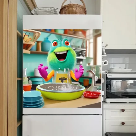 2pcs Happy Frog Magnetic Dishwasher Door Stickers, Animal Style PVC, Easy Clean No-Glue, for Dishwasher, Refrigerator, Kitchen & Home Decor, 58.42x65.0 cm