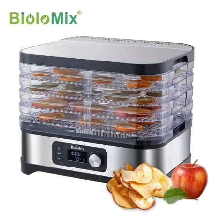 BioloMix 5 Trays Food Dryer Dehydrator with LED display screen, Digital Timer and Temperature Control for Fruit Vegetable Meat Beef Jerky and any other homemade food, EU plug