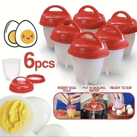 6pcs Silicone Egg Cookers, Non-Stick Heat Resistant up to 248°F, Easy Crack & Pour Design, Hard Boiled Egg Maker Cups for Perfect Shellless Poached Eggs, Kitchen Gadgets for Home Cooking