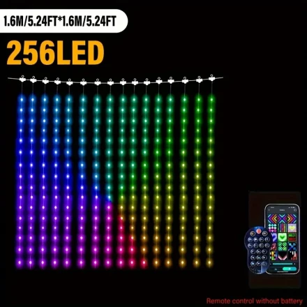 Mood Enhancer, Smart RGBIC Curtain Lights - 256 LED, 1.6x1.6m, DIY Programmable with Remote & App Control, Music Sync, Perfect for Bedroom, Indoor/Outdoor Decor, Game Room, Parties, Halloween & Christmas
