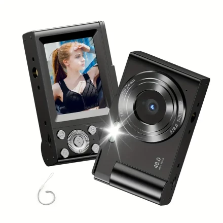 1pc RIVGOT Digital Camera for Youth, 16X Zoom, 48MP, with 64GB SD Card, LED Fill Light, Time-Lapse, USB Rechargeable 1000mAh Battery, Portable Point-and-Shoot, Non-Waterproof, IPS Screen, Plastic Body - Ideal Christmas/Birthday Gift