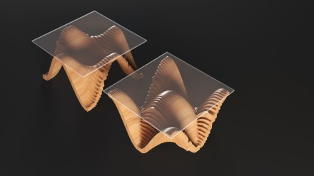 Reversible table with glass