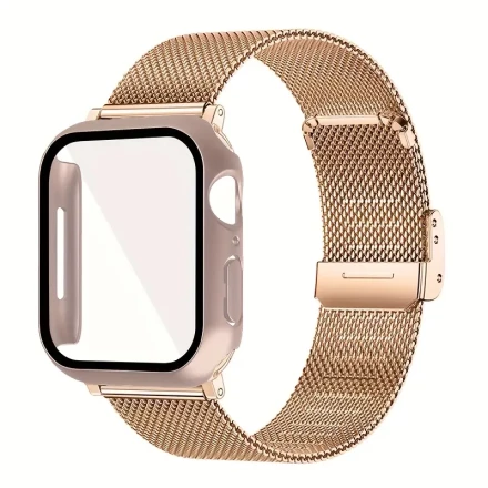 Milanese Loop Watch Band and Protective PC Case For Apple Watch Series 10 Ultra SE 9 8 7 6 5 4 Stainless Steel Mesh Watch Strap Tempered Glass Cover Case For iWatch 46mm 49mm 45mm 44mm 42mm 41mm 40mm Watchband
