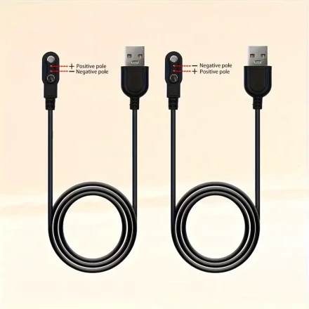 2pcs Magnetic Smart Watch Charging Cable, 2-Pin USB Replacement Cord, High-Speed Sync & Charge, Durable Flat Black Design for Smartwatches, USB Watch Charger | Modern Charger Cord | Flexible Cable