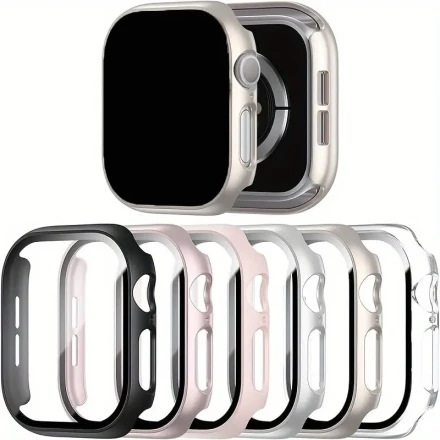 6pcs Suitable for Apple Watch Series 10/9/8/7/6/5/4/SE, Ultra-Thin Tempered Glass Screen Protector for 40Mm/41Mm/42Mm/45Mm/46Mm/49Mm - Full Coverage Hard PC Shockproof Case, High Definition Transparent, Lightweight.