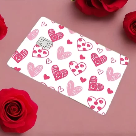 2pcs, Valentine'S Day, Couples, Christmas, Heart Stickers, Ultra-Thin Playing Card Design Stickers - Waterproof, Scratch-Resistant, Non-Slip Credit Card And Key Card Stickers | Fashionable PVC Material
