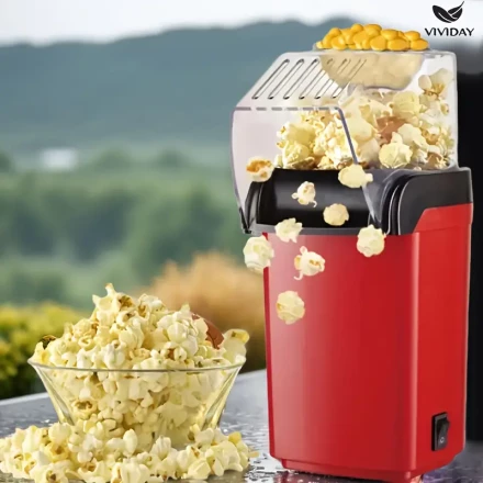 VIVIDAY Automatic Popcorn Machine, Fast Popper with Intelligent Temperature Control, Easy Clean, Home Use, Picnic & Camping Compatible, 220-240V European Standard Plug, PP Material, No Battery Required