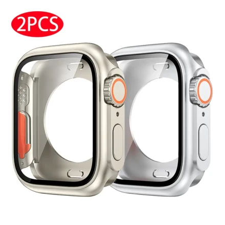 2PCS Change To Ultra Screen Protector Cover For Apple Watch 46mm 44mm 45mm 40mm 41mm 42mm Hard PC Front Rear Bumper Case For IWatch 10 9 8 7 6 4 3 SE