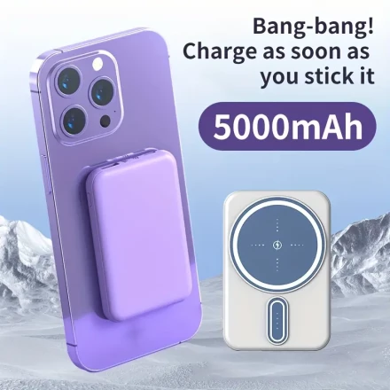 5000 mAh Wireless Mini Portable Charger with Magnetic Battery Pack, Fast Charging, Rechargeable Lithium Battery-Polymer, BYGP Brand, Not Waterproof, Suitable for iPhone 16/15/14/13/12/Pro Max/Plus Series