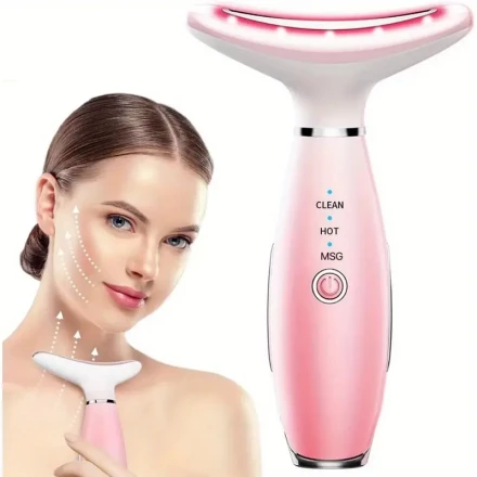 1pc Rechargeable 3-in-1 Portable Facial Massager, Home Face Care Device with Tri-Color LED and Heating Modes, Neck and Face Skin Vibration Massage Tool, USB Charging, 36V Max, Ideal Gift for Women, Mother'S Day Present