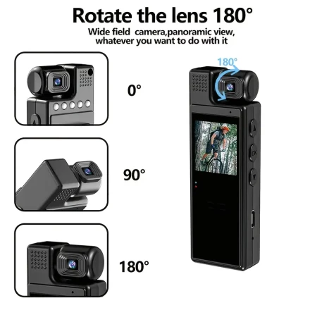 1pc 180° wide Angle handheld camera, 1080P highly intelligent camera, with rotatable lens, support for mobile remote viewing, night vision, clip design, rechargeable 1200mAh battery, USB dual power mode, portable outdoor sports and meetings, for security 