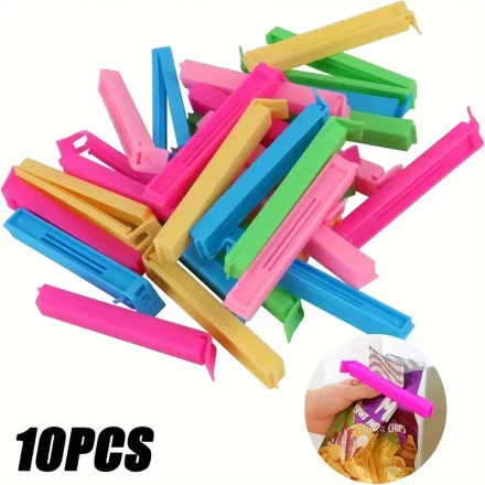 10-Pack Reusable Plastic Bag Sealing Clips - Durable, Dust & Moisture Proof, Kitchen Storage Solutions for Freshness Preservation - Uncharged, No Batteries Needed