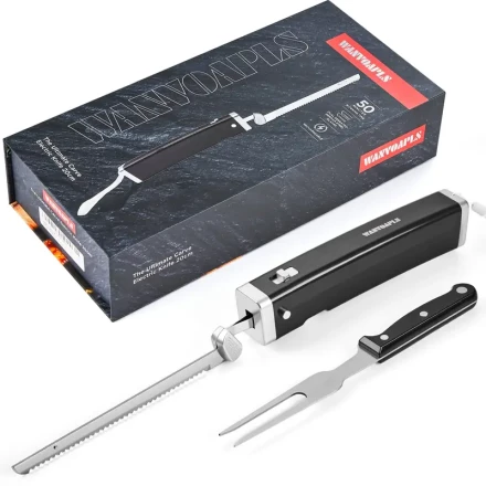 Cordless Electric Knife Set - Rechargeable Carving Knife with Safety Lock, Black Ergonomic Handle with Knives and Forks, for Meat, Bread, Brisket Slicing, Thanksgiving and Christmas Gifts