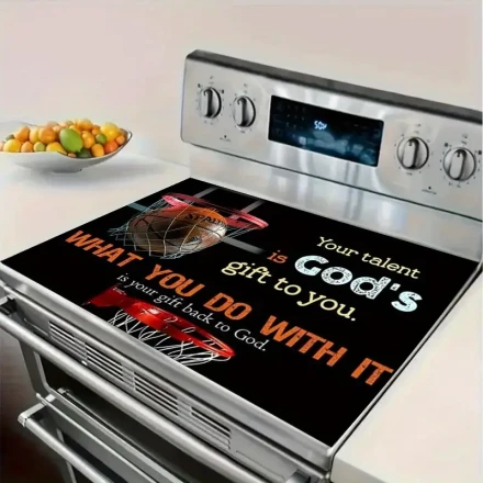 1pc Inspirational Basketball Theme Gas Stove Protector - High-Temperature Resistant, Scratch-Proof, Stylish Design, Easy to Clean, Polyester Material, Sports Passion & Faith Kitchen Accessory