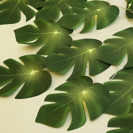 Tropical Palm Leaf LED String Lights - Battery-Powered, Smart Home Decor for Indoor & Outdoor Parties, Jungle Beach Themed Wall Hanging, Artificial Vine, Summer Decor