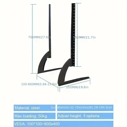 Adjustable TV Stand Mount for 81.28-190.5cm LCD/LED Flat & Curved Screens - Wall-Mounted, Iron Construction with VESA 600x400 Compatibility