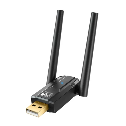 5.4GHz Wireless Adapter, USB Wireless Transceiver with Dual Antennas, 150m Range, Compatible with 5.3/5.1/5.0/4.0/3.0 Wireless, for Audio/Headphones/Keyboard/Mouse/Phone/Tablet/Game Controller, External Dual Antenna for Stable Signal, Multi-Device Simulta
