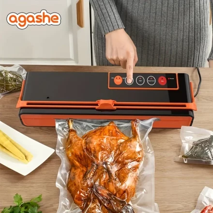 AGASHE SX-168 Vacuum Sealer with High-Temp Tape - Automatic Food Preservation for Dry & Wet Foods, Fits 32.0cm Bags, Includes Roll Chute & Cutter, US Plug for Winter