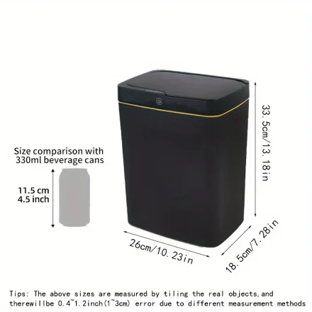 4.75 Gallon Smart Trash Can, 18L, Infrared Sensor, Foot Kick Open, One-Touch Operation, USB Rechargeable, Available in White and Black with Golden Accents - Ideal for Bathroom, Office, Living Room, Kitchen, Bathroom Trash Can
