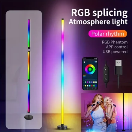 RGB LED Floor Atmosphere Lamp, Smart 16-Color with Music Sync and 3-Button Control, Wireless USB-Powered LED Illumination Strip for Living Room, Parties, Music Festivals Decoration – No Battery Required (Pack of 1)