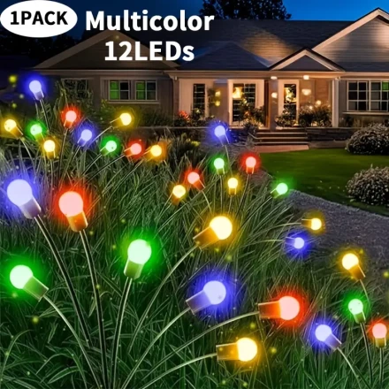 FACHOI 12/8LEDs Solar Firefly Lights - New Upgraded Solar Waving Lights, Garden Lights Swaying with the Wind, Solar Outdoor Lights for Detached Homes, Neighborhoods, Cottages, Houses, Lawns, Courtyards Patio Path Decorations, Highly Flexible Wire and Heav