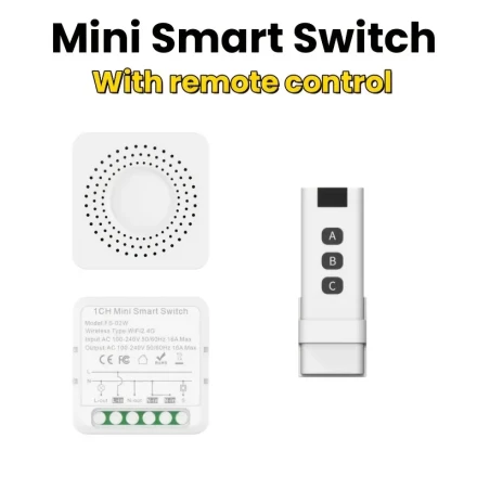 Mini Tuya 1Gang Smart Switch with Handy Remote Control(Not Include Battery), Remote Wifi Control, Timer Switch Function, Intelligent And Convenient Control, with Remote Control, Compatible with Alexa And Google. Work with 
