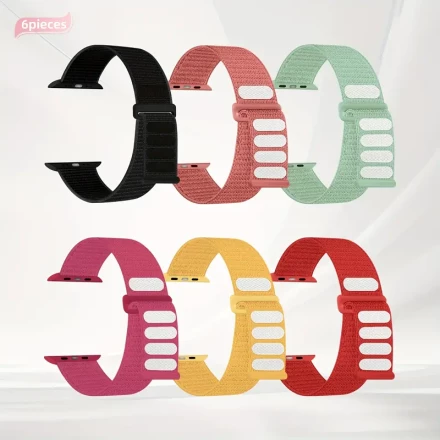6pcs Iwatch Sport Nylon Loop Strap, Adjustable Breathable Woven Strap with Deployant Clasp, Water-Resistant, Compatible with Iwatch Series 10/9/8/7/6/5/4/3/2/1/SE