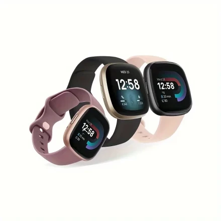 3-Pack Polyurethane Wristbands for Fitbit Versa 3/Versa 4/Sense/Sense 2, Sports Watch Replacement Straps with Metal Buckle and Butterfly Clasp, Unisex Fitness Band Accessories