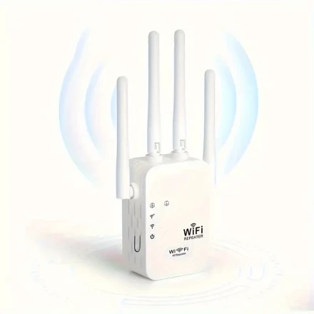 Momotor 1200Mbps WiFi Signal Booster Extender with 4 Antennas, 360° Full Coverage, Powerful Four-Antenna Design, Clear WiFi Dead Spots, Repeats Signal for Home & Office, Ethernet Port Included, Wifi Extender