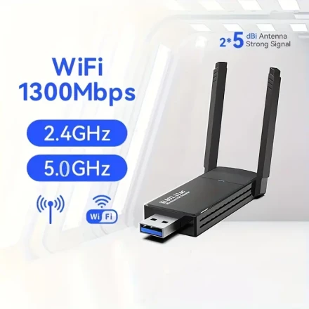 High-Speed 1300Mbps USB WiFi Adapter for Desktop PC - Dual Band, High Gain Antenna, Plug & Play for Windows 10/11/8.1/7, Instant Wireless Connectivity