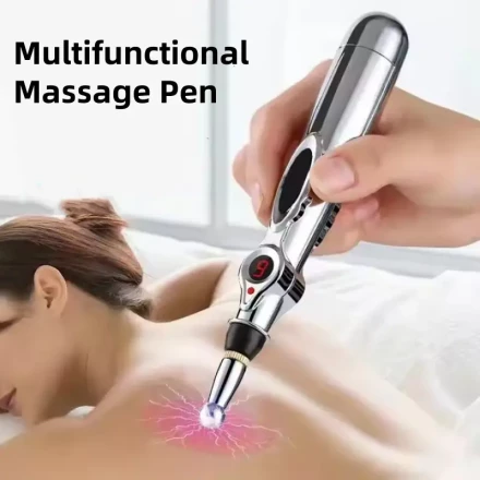 1pc Swoson Multifunctional Massage Pen - 9-Mode Battery-Powered Meridian Massager with Replaceable Heads for Neck, Back, Waist - Portable Smart Massage Device for Home Use, Gift for Elders
