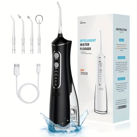 Protection, Rechargeable Cordless Water Flosser - Electric Dental Oral Irrigator with High Pulse, USB Charging,, Includes Multiple Jet Tips for Effective Cleaning
