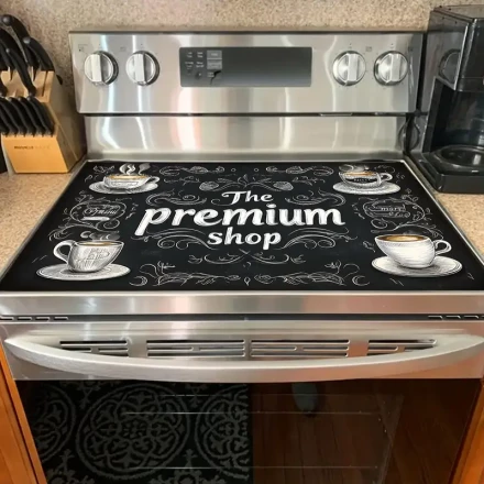 Integrated Stovetop Replacement Decor Kit 1pc Durable Polyester Coffee Pattern Gas Stove Cooktop Protector - Heat & Scratch Resistant, Easy to Clean - Coffee Cup & Cappuccino Artwork for Stylish Kitchens, Stovetop Protectors