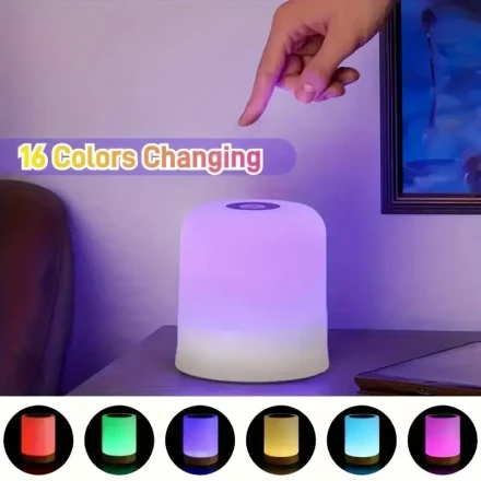 1-Pack USB Rechargeable LED Night Light, 16-Color Touch Control Table Lamp with 3 Modes, Dimmable RGB Lighting for Bedroom, Sleep Aid, Home Decor, Indoor Use, perfect for Christmas gifts