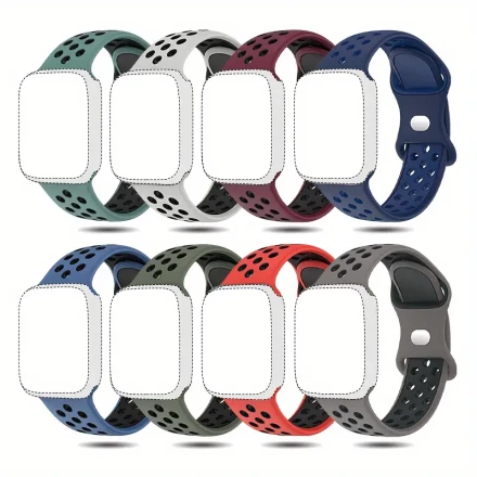 8-Pack Silicone Sport Watch Bands, Compatible with Apple Watch Series 38/40/41mm & 42/44/45/49mm, iWatch Ultra SE, Durable, Breathable, Soft, Two-Tone Wristbands with Butterfly Clasp