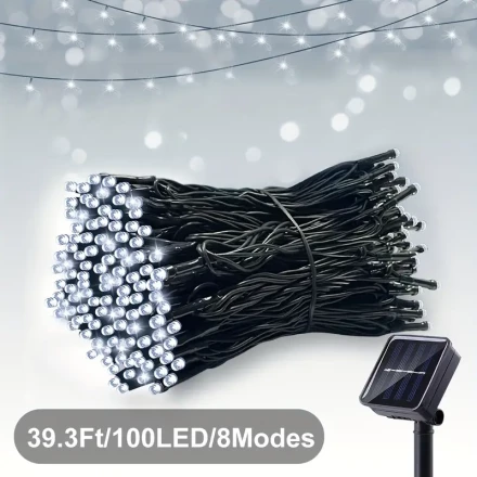 12meter 100LED Solar Lights, 8 Modes, Outdoor Fairy Garland Lights, Christmas Party Decorations, Garden Solar Lights, White/Warm White/Multicolor smart