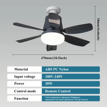 1pc Modern 46.99cm Ceiling Fan with LED Light, 3-Speed, Remote Control, E26/E27, Indoor Use, Button Control, 110V/220V, Non-Waterproof, for Bedroom, Kitchen, Living Room, Garage, Bathroom - Polished Finish