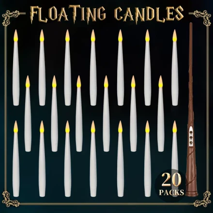 Festive Floating Candles for Christmas Trees: Magic Flickering LED Candles with Wands - Battery-Free, Warm Light for Home, Classroom, Bedroom & Party Decorations