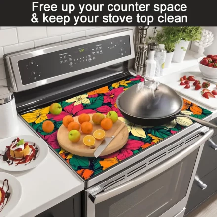 Decorative Waterproof Cover for Stove Tops Featuring a Floral Design, Versatile for Use on Stoves, Washing Machines, Dryers, And As an Ironing Mat. Simple to Maintain.