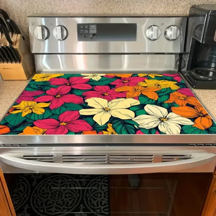 Decorative Waterproof Cover for Stove Tops Featuring a Floral Design, Versatile for Use on Stoves, Washing Machines, Dryers, And As an Ironing Mat. Simple to Maintain.