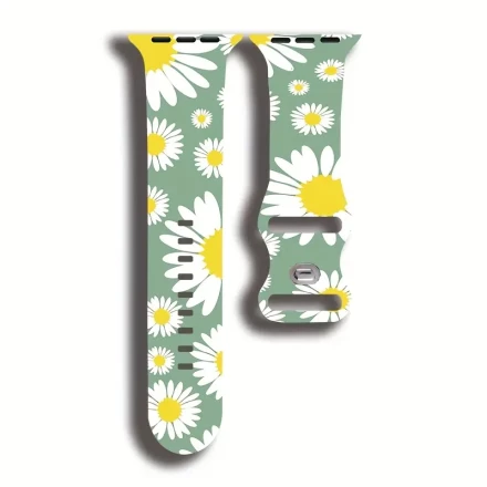Floral Theme Apple Watch Band, Soft Fit Silicone Replacement Strap with Butterfly Buckle, Compatible with Apple Watch Series Ultra/Se/10/9/8/7/6/5/4/3/2/1, Models 38mm/40mm /41mm/42mm/44mm/45mm/49mm Carnival, St. Patrick's Day, Back-to-School Season, East