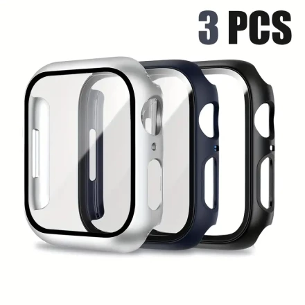3-Pack Unisex Apple Watch Case, PC Hard Shell with Tempered Glass Screen Protector, Anti-Scratch & Shockproof, Compatible with Apple Watch Series 10/9/8/7/6/5/SE/4, 40/44/41/45/42/46MM, Fashionable & Simple Design, 3 Colors Combo