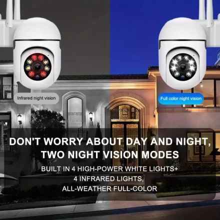 1 3MP Wireless Security Camera, 2.4GHz WIFI outdoor and indoor security cameras, automatic tracking, alarm and color night vision, AI movement of floodlights, 355 degree horizontal and 90 degree vertical rotation, support for two-way voice, WHITE