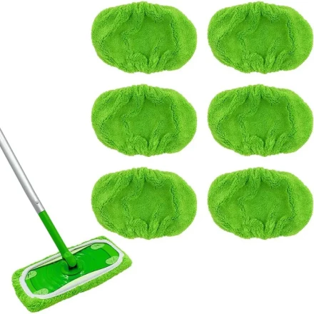 6-Pack Coral Fleece Mop Pads Replacement Heads Compatible with Swiffer Sweeper - Reusable, Washable, Polyester Fiber, No Battery Required