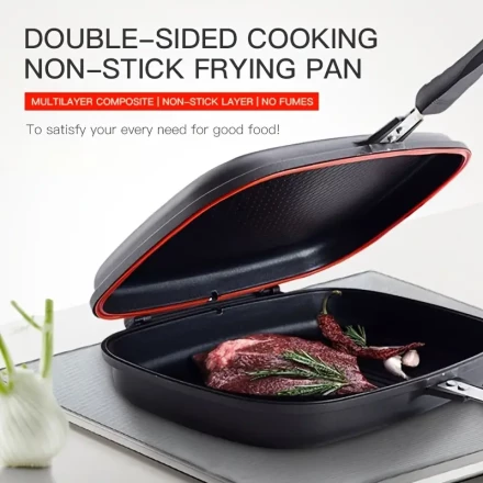 1pc High-Quality Aluminum Non-Stick Steak Pan with Double-Sided Cooking, Light Smoke & Less Oil Design, Easy to Clean - Perfect for Indoor & Outdoor Parties and Everyday Use