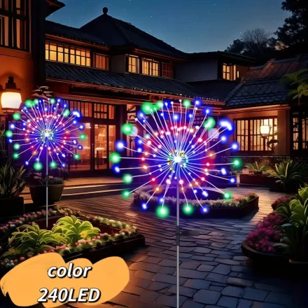 1 Pack Solar Firework Lights, 8 Modes LED Outdoor Garden Pathway Lighting, Wireless, 36V Solar-Powered,, Button Control, No Laser, for Patio, Villa, and Outdoor Decor