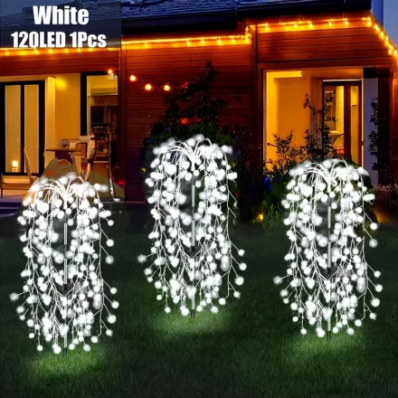 FACHOI Solar Powered Fireworks Tree Lights, 120/200 LEDs, 8 Vibrant Modes,, Energy-Efficient, for Garden, Patio, Pathway, Camping, Picnic, Halloween, Christmas, Ramadan Decor, 1pc