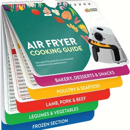 1-Person Pressure Cooker and Air Fryer Cooking Guide with Magnetic Cheat Sheet, Quick Reference Recipe Booklet for Various Foods, Non-Electric Paper Kitchen Accessories
