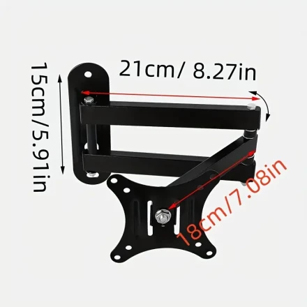 1 wall mounted TV stand, made of cold-rolled steel with a 15 degree inclination and adjustable 150 degree rotation. 14-27 inch LED LCD flat screen TV computer monitor with a maximum hole spacing of 100x100mm and a maximum of 22 pounds/10kg